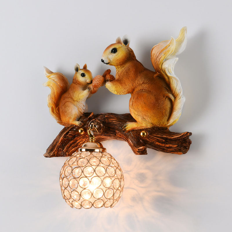 Contemporary Creative Squirrel Resin Crystal 1-Light Wall Sconce Lamp For Bedroom