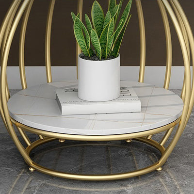 Table basse ronde contemporaine en forme de cage à oiseaux en métal inoxydable ardoise pour salon 