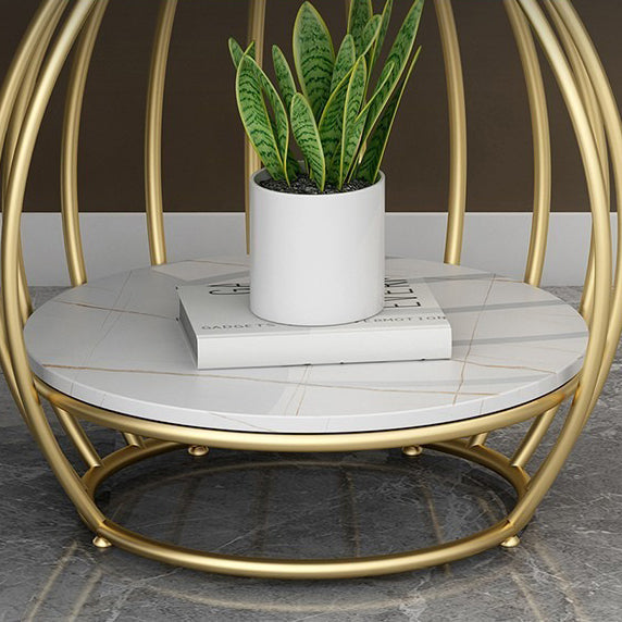 Table basse ronde contemporaine en forme de cage à oiseaux en métal inoxydable ardoise pour salon 
