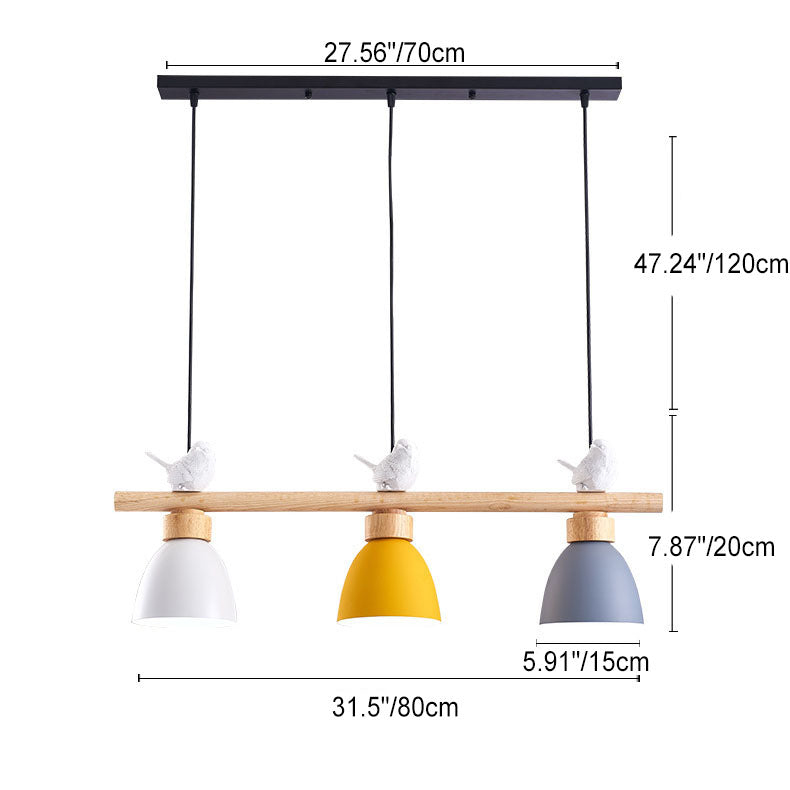 Lustre contemporain scandinave rond en bois de fer et résine à 3 lumières pour salle à manger 