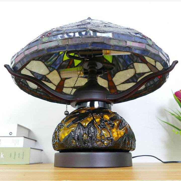 Lampe de table traditionnelle Tiffany en verre de fer conique avec libellule et nénuphar à 2/3 lumières pour étude 