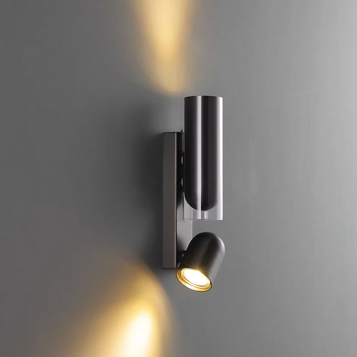 Lampe murale à deux lumières en verre et métal cylindrique rotatif moderne minimaliste pour chambre 