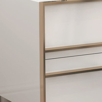 Table de nuit moderne en bois massif cubique avec cadre en acier inoxydable à 2 tiroirs pour chambre 