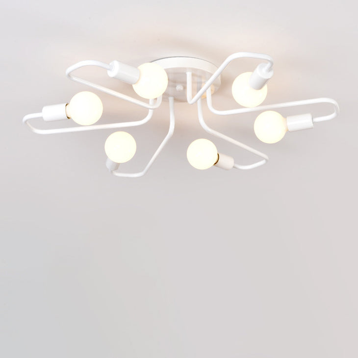 Ligne de tube incurvé nordique contemporain Fer 6/8 lumières Plafonnier semi-encastré pour salon 