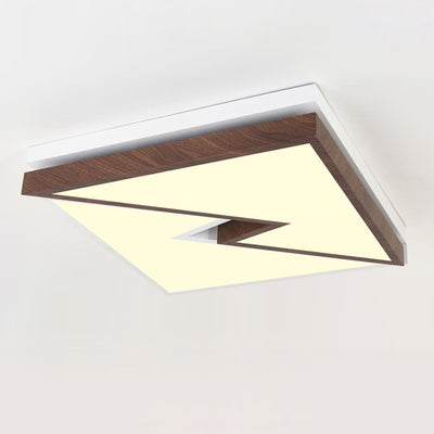 Zeitgenössische nordische quadratische rechteckige Holzmaserung Blitz Eisen Acryl LED Unterputz Deckenleuchte für Wohnzimmer 