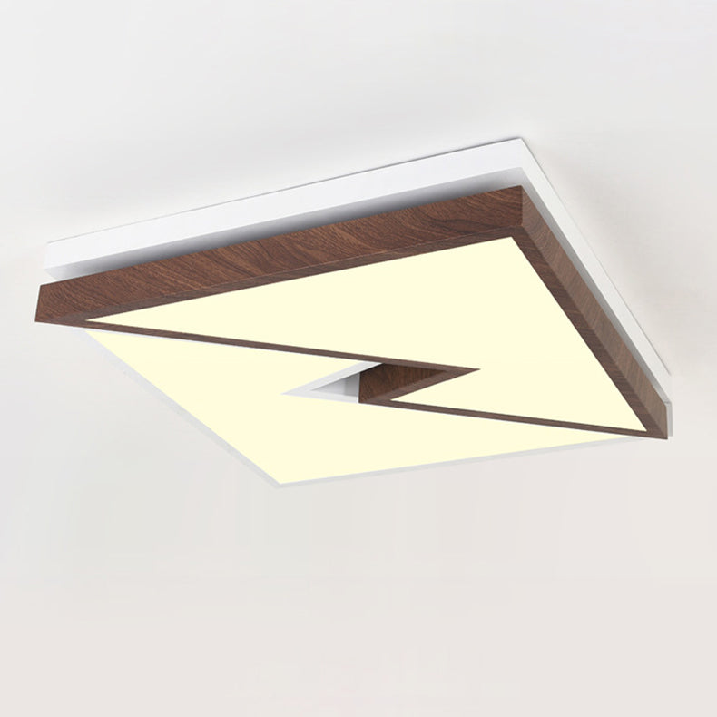 Zeitgenössische nordische quadratische rechteckige Holzmaserung Blitz Eisen Acryl LED Unterputz Deckenleuchte für Wohnzimmer 