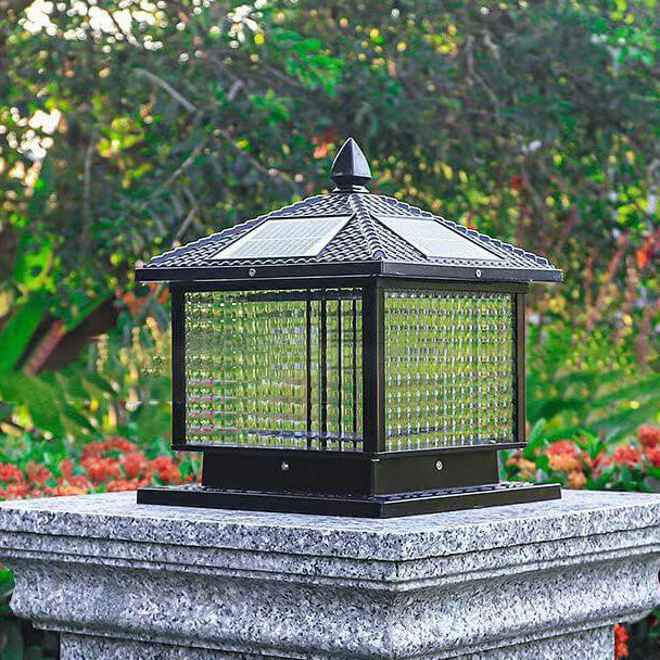 Moderne rétro carré en aluminium moulé sous pression verre solaire extérieur jardin paysage colonne tête lumière 