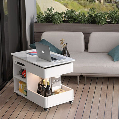 Table d'appoint moderne minimaliste rectangulaire en métal et bois avec 2 tiroirs pour salon 