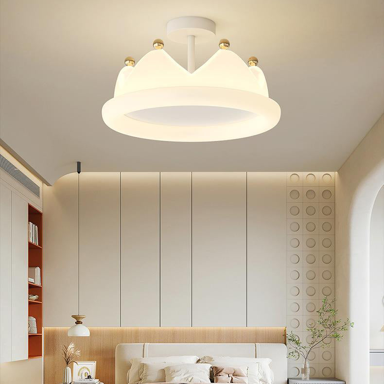 Contemporary Creative Kids Crown Iron PE LED Semi-Flush Mount Ceiling Light For Bedroom