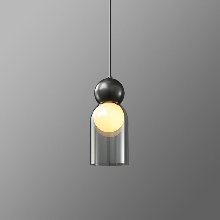 Zeitgenössische nordische runde Kugelzylinder-Kupferglas-1-Licht-Pendelleuchte für Wohnzimmer 