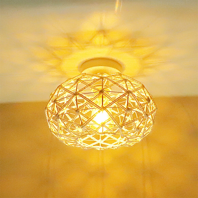 Luz de techo semiempotrada de 1 luz con cuerda de papel de hierro ovalada costera contemporánea para sala de estar 