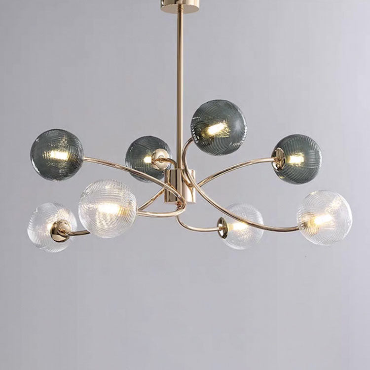 Zeitgenössischer nordischer Zweiglinien-Orb-Hardware-Glas 6/8/12 Licht Kronleuchter für Wohnzimmer 
