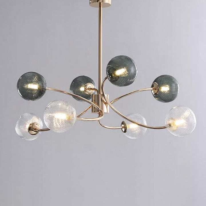 Zeitgenössischer nordischer Zweiglinien-Orb-Hardware-Glas 6/8/12 Licht Kronleuchter für Wohnzimmer 