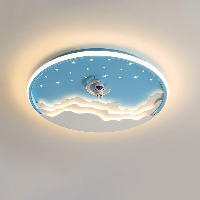 Lustre Plafonnier LED Rond Nuage Astronaute en Fer Créatif Contemporain pour Chambre d&