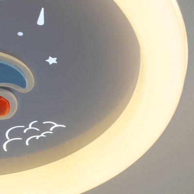 Modern Cartoon Rocket Round LED Kids Flush Mount Ceiling Light