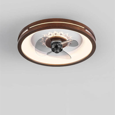 Modern Chinese Walnut Round Square Acrylic LED Flush Mount Ceiling Fan Light