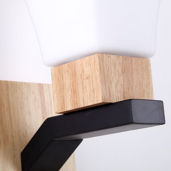 Nordic Modern Minimalist Quadrangular Solid Wood Iron Glass 1-Licht Wandleuchte 