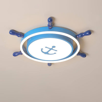 Modern Children's Pirate Ship Rudder Iron Acrylic LED Flush Mount Ceiling Light