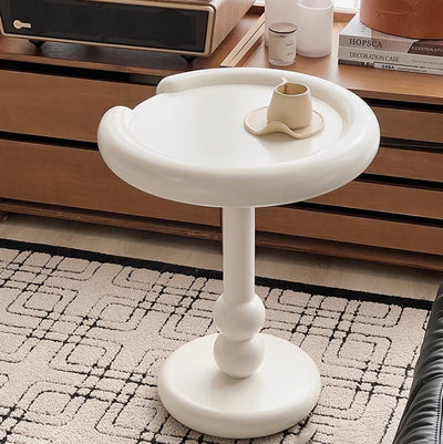Table d'appoint moderne minimaliste avec base ovale en colonne, plateau en densité, bois de hêtre et fibre de verre pour le salon 