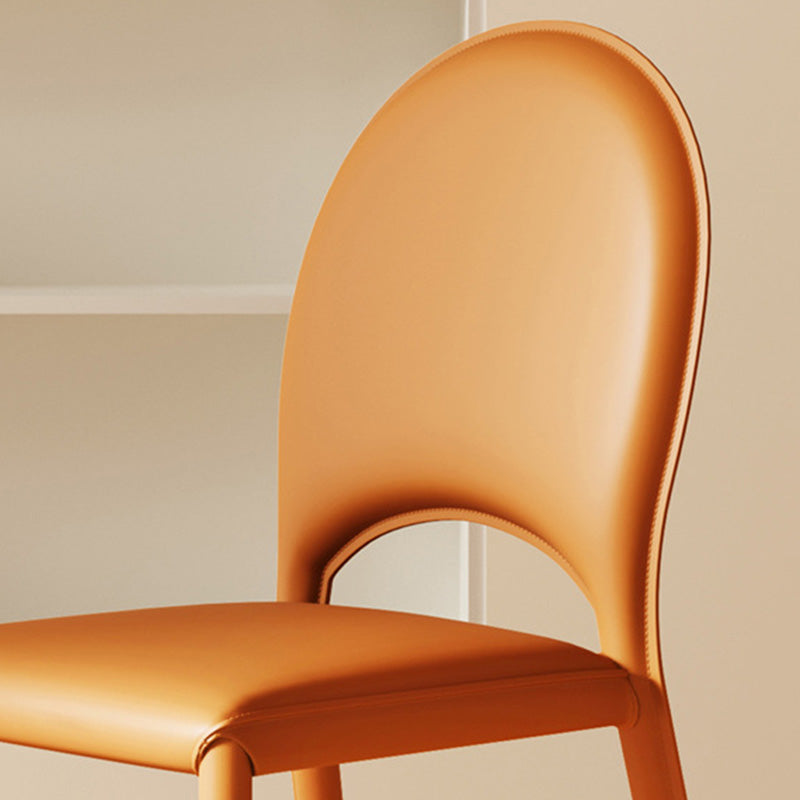 Modern Minimalist Square Oval Back Saddle-Style Faux Leather Carbon Steel Dining Chair For Dining Room