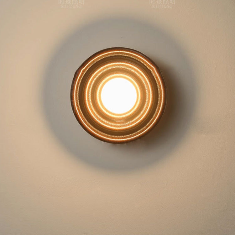 Traditionelle japanische Wabi-Sabi Holz Wachstumsring Glaskugel Schatten 1-Licht Wandleuchte Lampe für Schlafzimmer 