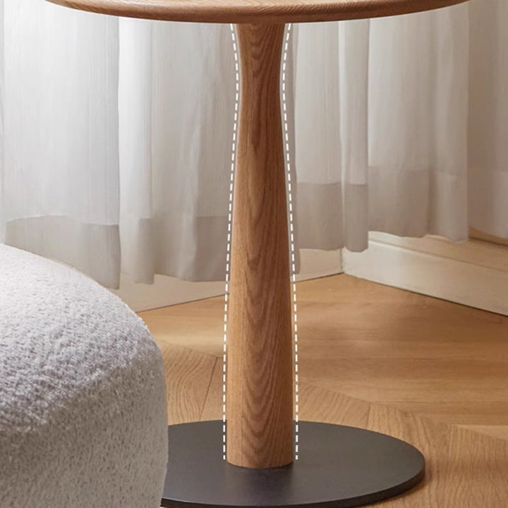 Traditional Rustic Round Oak Wood Iron Side Table For Living Room