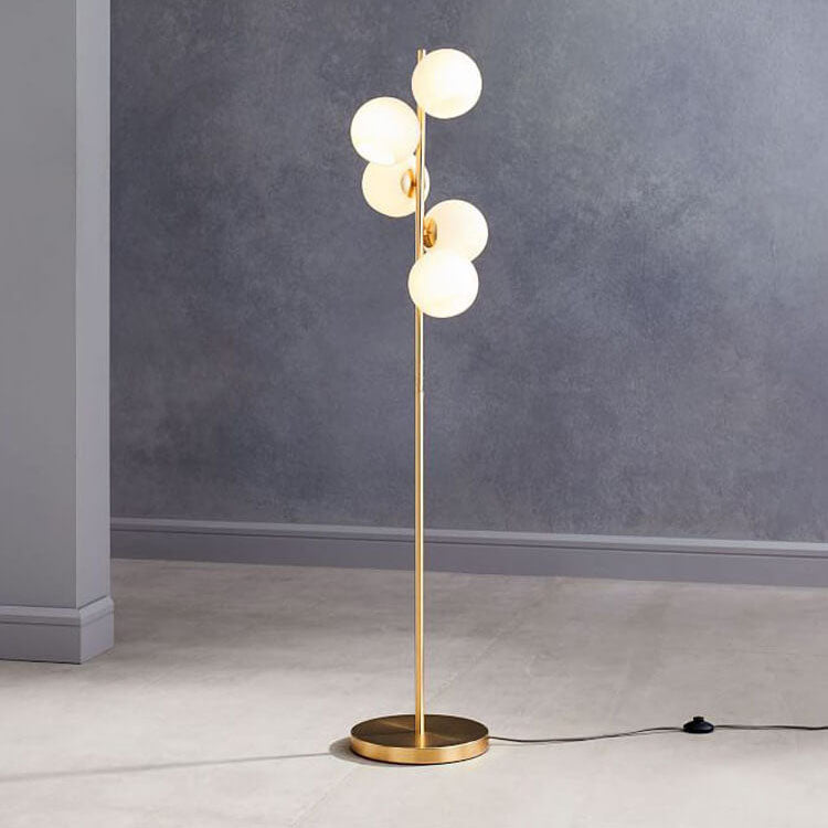 Modern Minimalist Glass Round Ball Gold Long Pole 5-Light Standing Floor Lamp for Living Room