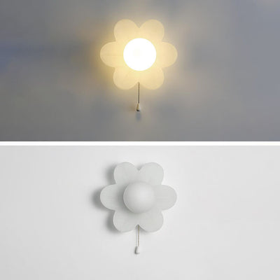 Modern Minimalist Cream Flower Resin LED Wall Sconce Lamp For Bedroom