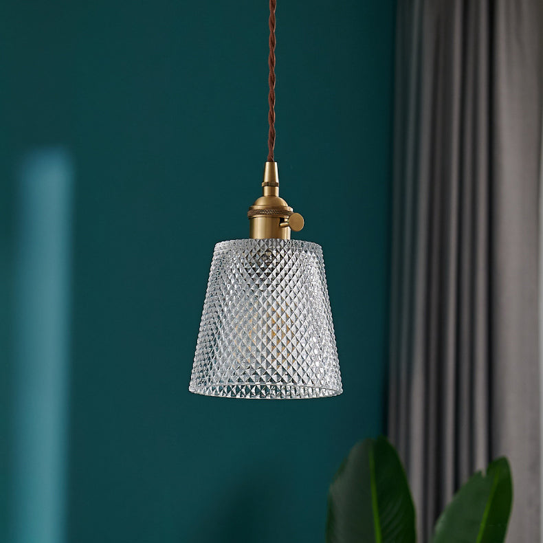 Lustre Suspendu à 1 Lumière en Laiton et Verre Cylindrique Vintage Traditionnel pour Salon 