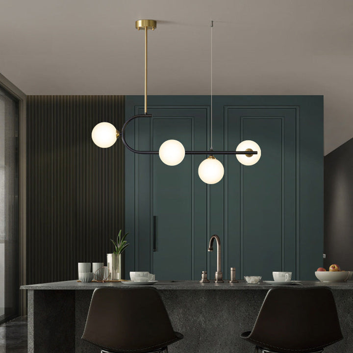 Contemporary Luxury Round Copper Frame Glass Shade 4/6 Light Island Light Chandelier For Dining Room
