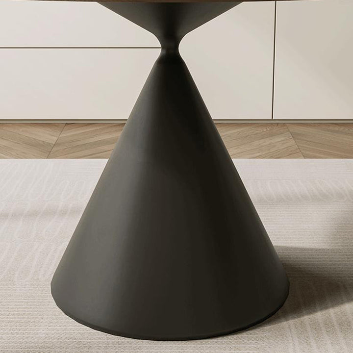 Contemporary Retro Round Conic Plywood Walnut Veneer Carbon Steel Dining Table For 2 Seats