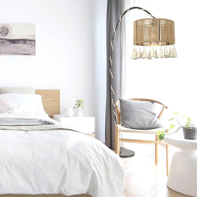 Moderne Küsten-Pendelleuchte mit runder Quaste aus Hanfseil und Rattan, 1 Licht, für Schlafzimmer 