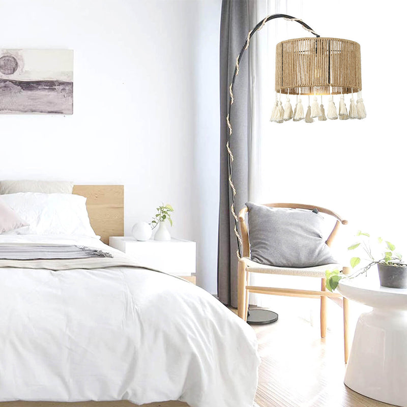 Moderne Küsten-Pendelleuchte mit runder Quaste aus Hanfseil und Rattan, 1 Licht, für Schlafzimmer 