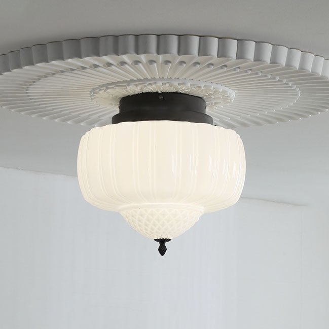 Moderne Art Deco Eisen Kürbis Glas Schirm 3-Licht Deckenleuchte für Wohnzimmer 