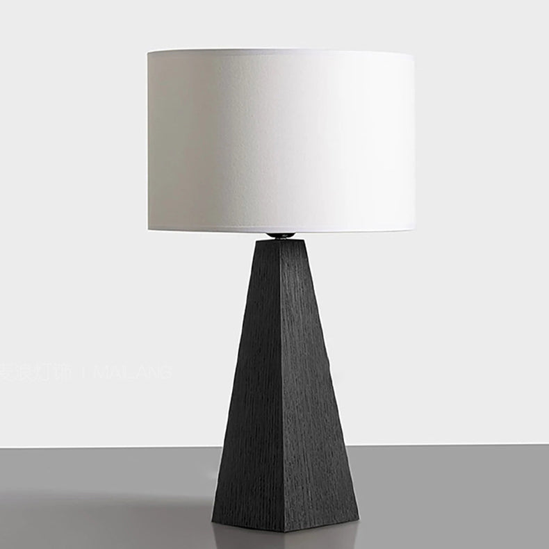 Lampe de table contemporaine créative cylindrique prismatique en bois massif avec tissu 1 lumière pour chambre 