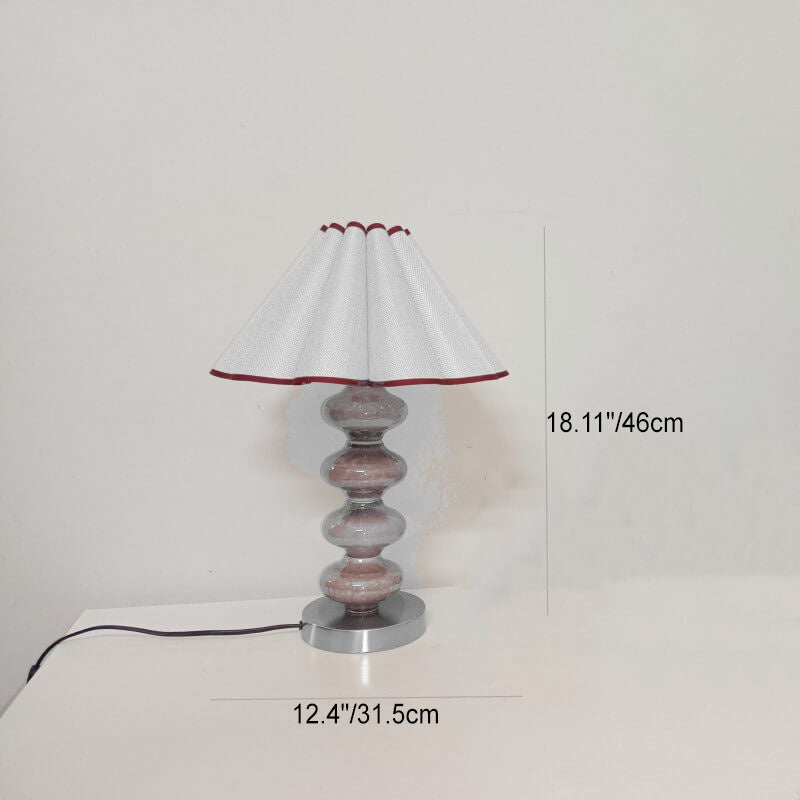 Japanese Vintage Canvas Petal Shade Ceramic Base 1-Light Table Lamp