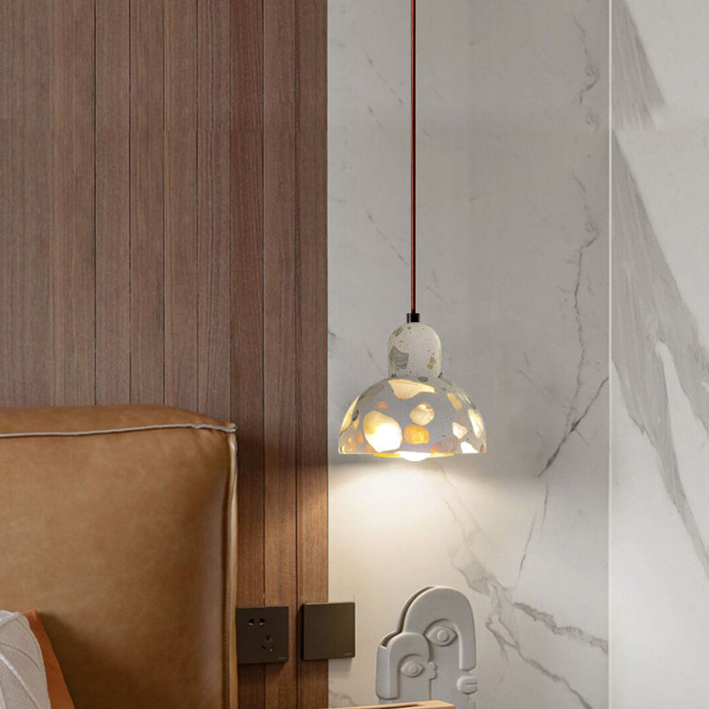 Moderne minimalistische runde Halbkugel Zement Massivholz 1-Licht Pendelleuchte für Schlafzimmer