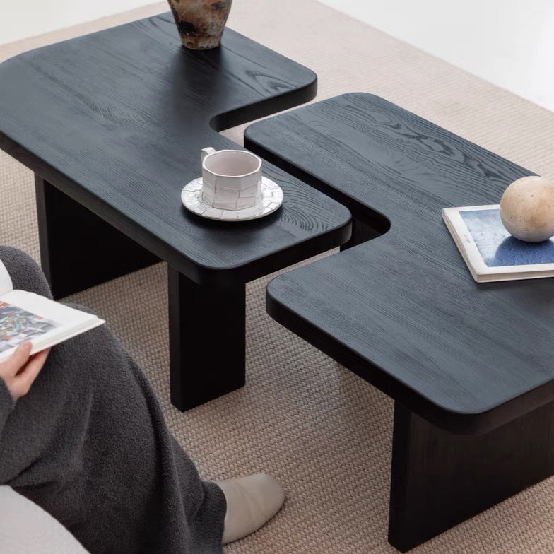 Mesa de café cuadrada contemporánea de combinación de madera de pino y fresno para sala de estar 