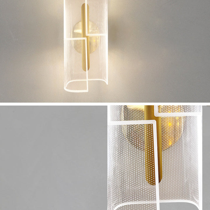 Lámpara de aplique de pared LED de lujo moderno de hierro acrílico con columna esqueletonizada y línea de rombos para pasillo 