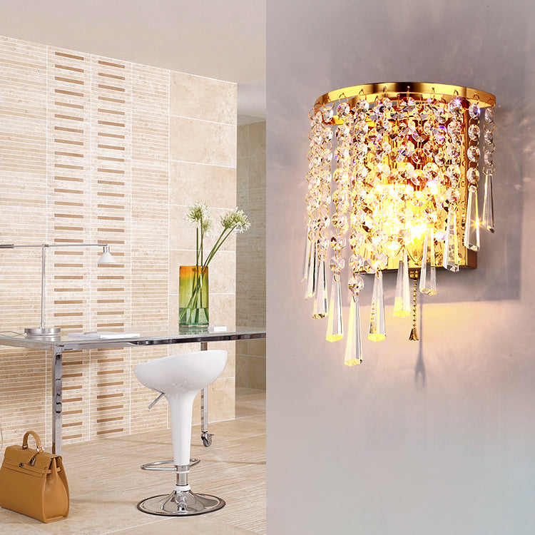 Moderne Luxus Halb Runde Achteckige Perlen Edelstahl Kristall 1-Licht Wand Leuchte Lampe Für Wohnzimmer 