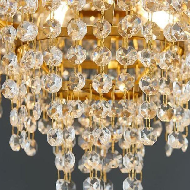 Lustre moderne de luxe en acier inoxydable avec cadre en titane et perles de cristal à 11/15 lumières pour salon 