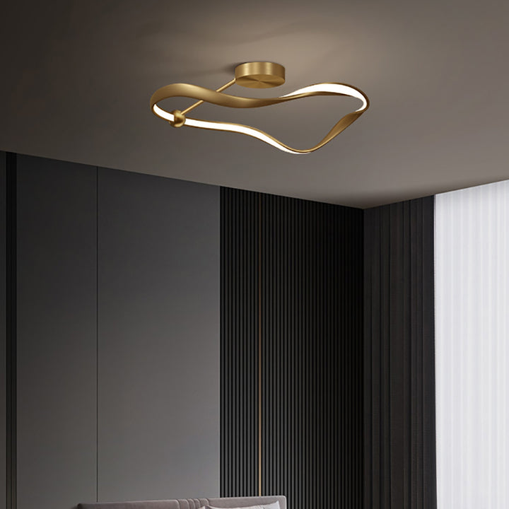 Luz de techo LED de montaje semi-empotrado con pantalla redonda de línea curva de cobre completo minimalista moderno para sala de estar 
