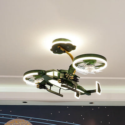 Modern Children's Helicopter Hardware Acrylic LED Semi-Flush Mount Ceiling Fan Light