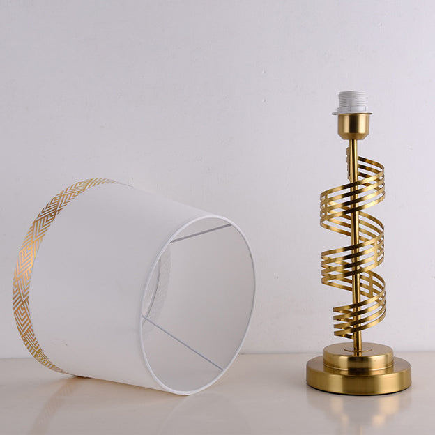 Lampe de table moderne minimaliste en tissu de fer cylindrique à 1 lumière pour chambre 