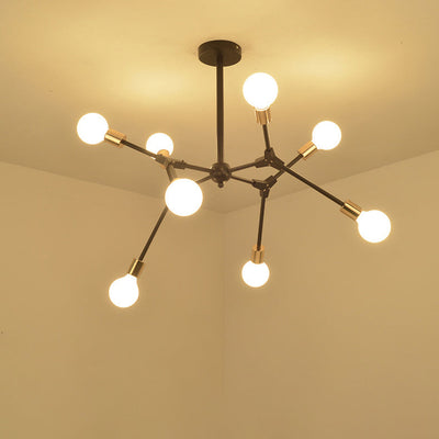 Lustre moderne du milieu du siècle à branches variables en fer avec abat-jour rond en verre à 6/8 lumières pour salon 