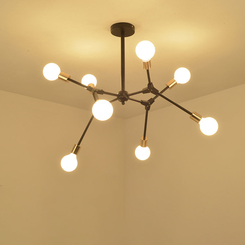 Lustre moderne du milieu du siècle à branches variables en fer avec abat-jour rond en verre à 6/8 lumières pour salon 