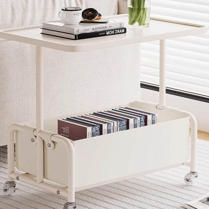 Mesa Auxiliar Movible de Almacenamiento de Cuero Sintético con Bandeja Superior de Simplicidad Moderna de 2 Niveles para Sala de Estar 
