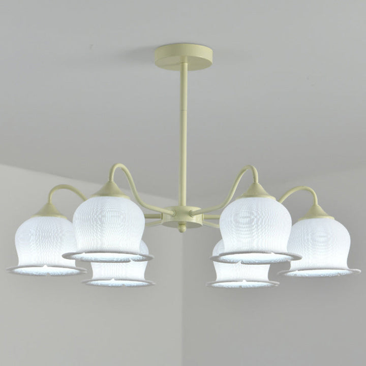 Moderner Art-Deco-Kronleuchter mit Eisenrahmen und PLA-Glocken-Orchideen-Blumenschirm, 3/5/6 Lichter, für Wohnzimmer 