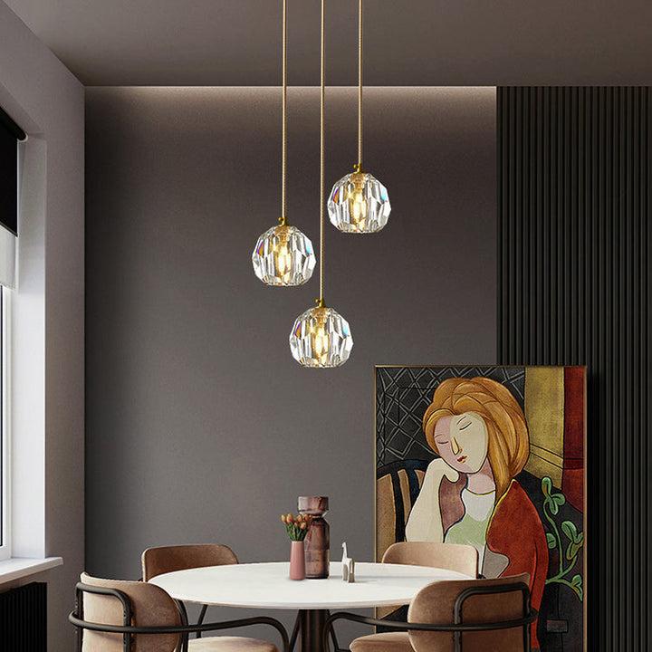 Moderne Luxe Radiant Clear Crystal Ball Copper Suspension Luminaire 1 Lumière Pour Salon 