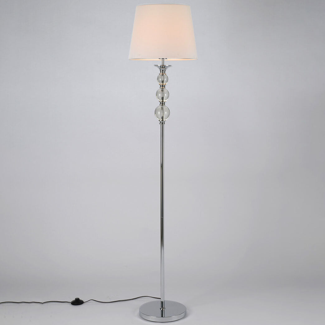 Traditional Vintage Fabric Cone Glass Iron Plated Chrome Column 1-Light Standing Floor Lamp